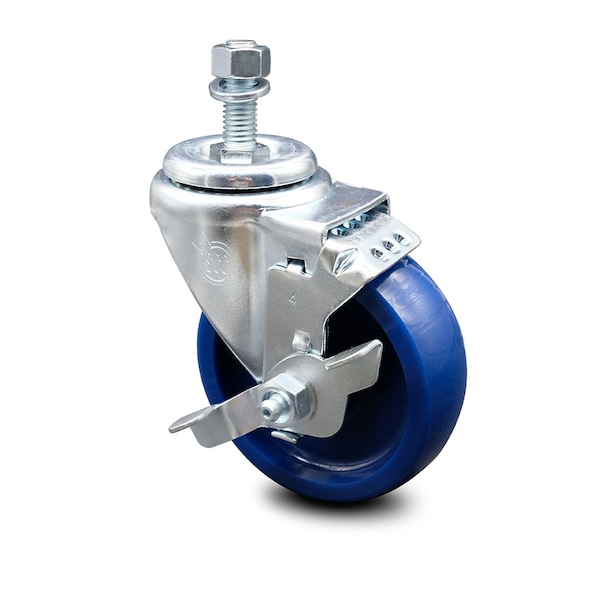 4 Inch Solid Polyurethane Wheel Swivel 1/2 Inch Threaded Stem Caster with Brake